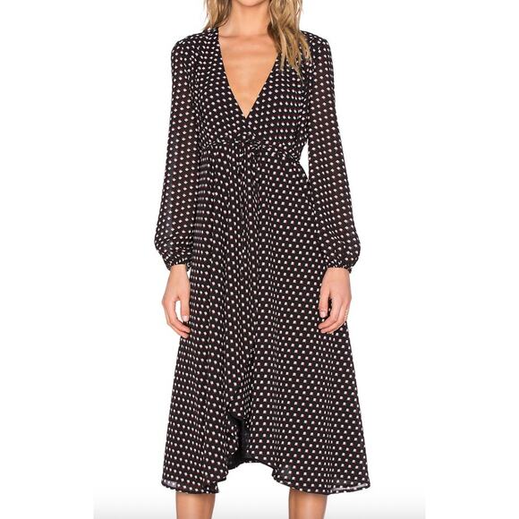 Bardot Dress Womens XS US 4 Black Red Geometric Print Camilla Wrap Midi - Picture 1 of 10